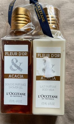 L Occitane En Provence FLEUR D OR & ACACIA Shower Gel ,  Body Milk 6oz Gift Set