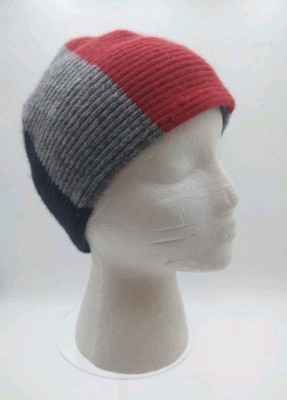 Gap Beanie Navy blue Red Gray winter Ski hat 100% Lambswool 1 size Fleece Inside