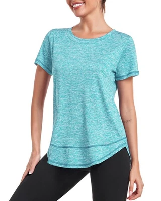 Sport TShirt Damen, Kurzarmshirt Frauen, Workout Tops Rundhalsausschnitt Athl... - Bild 1 von 4