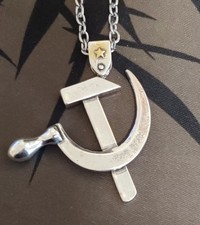 Vintage Silver Communist Symbol Sickle Hammer Pendant Necklace