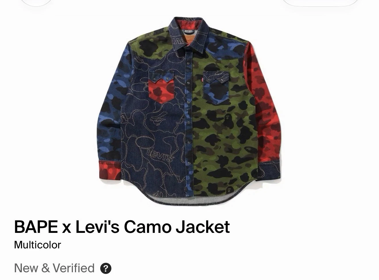 BAPE x Levi’s SS21 Multicolor Camo Denim Trucker Jacket Men’s Size Medium - product detail image 16