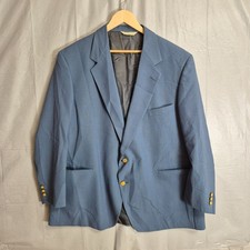 VTG Palm Beach Blazer Jacket Mens 48"T Light Blue Solid USA Made Gold Buttons
