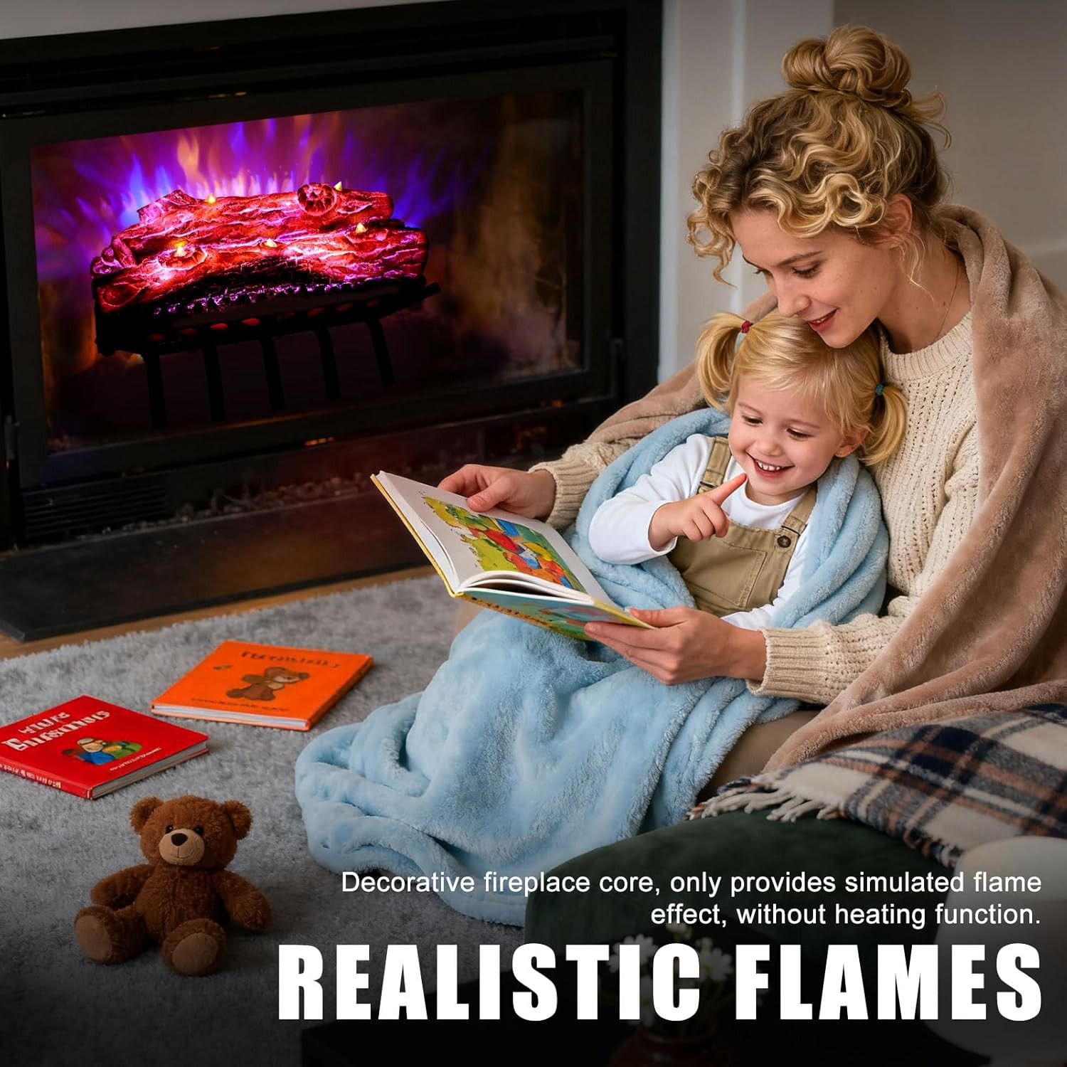 USB-Powered LED Electric Fireplace Logs with Remote Control - Realistic Decor