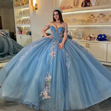 Quinceanera Dress with Bow for Girls 3D Flowers Applique Off Shoulder Ball Gown