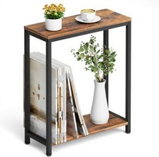 End Table - Narrow Bedside Table for Bedroom - Rustic Brown & Black