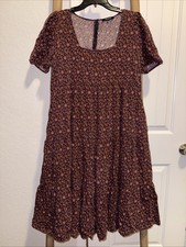 Madewell Women’s Floral Andy Square Neck Ruffle Midi Dress Size 10 Fall Purple