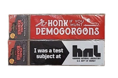 Stranger Things hnl Hawkins & Demogorgons Magnetic Bumper Stickers Set of 2 New