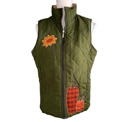 Keren Hart Quilted Vest Pumpkins Sunflower Large Green Orange Fall  Thanksgiving