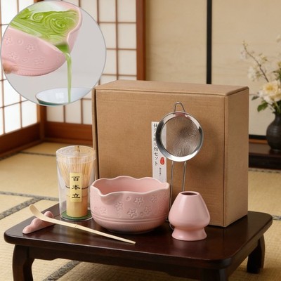 Matcha Set 7 Stück Japanisches Matcha Tee Set mit Matcha Besen Ausgießer Sieb