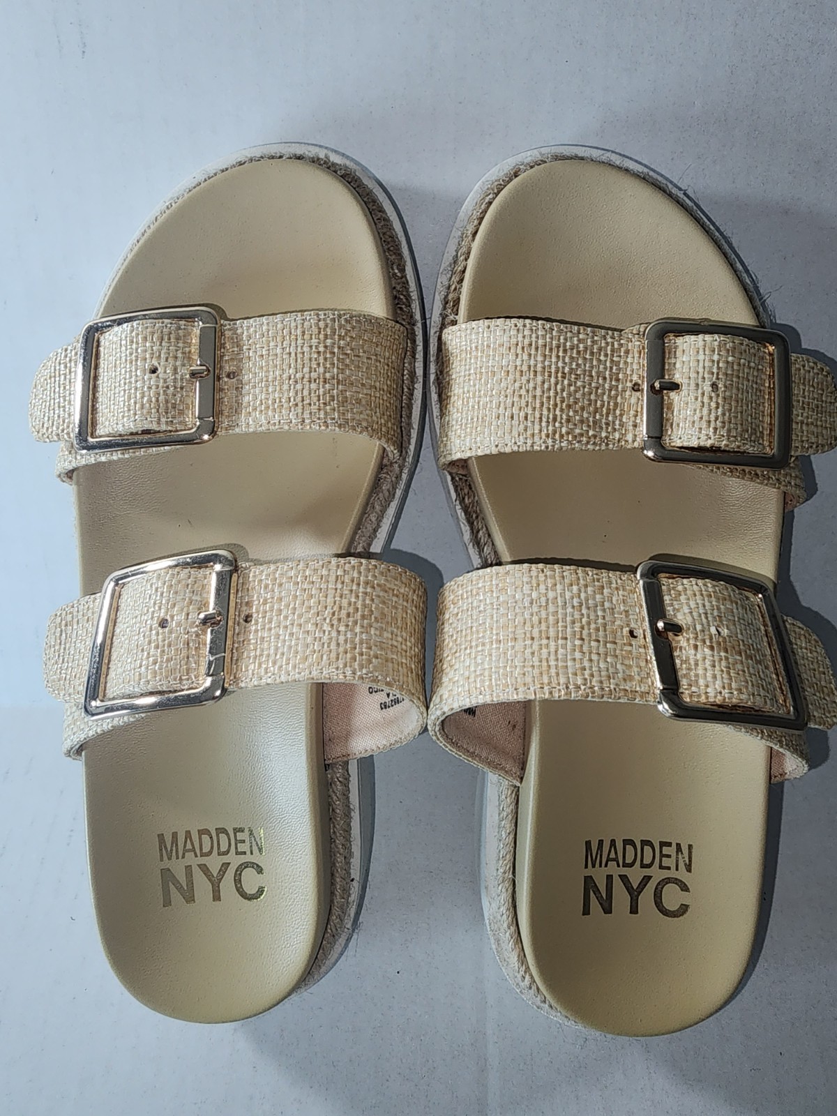 Madden NYC Women's Sandals Raffia Two Strap Flatform Size 6