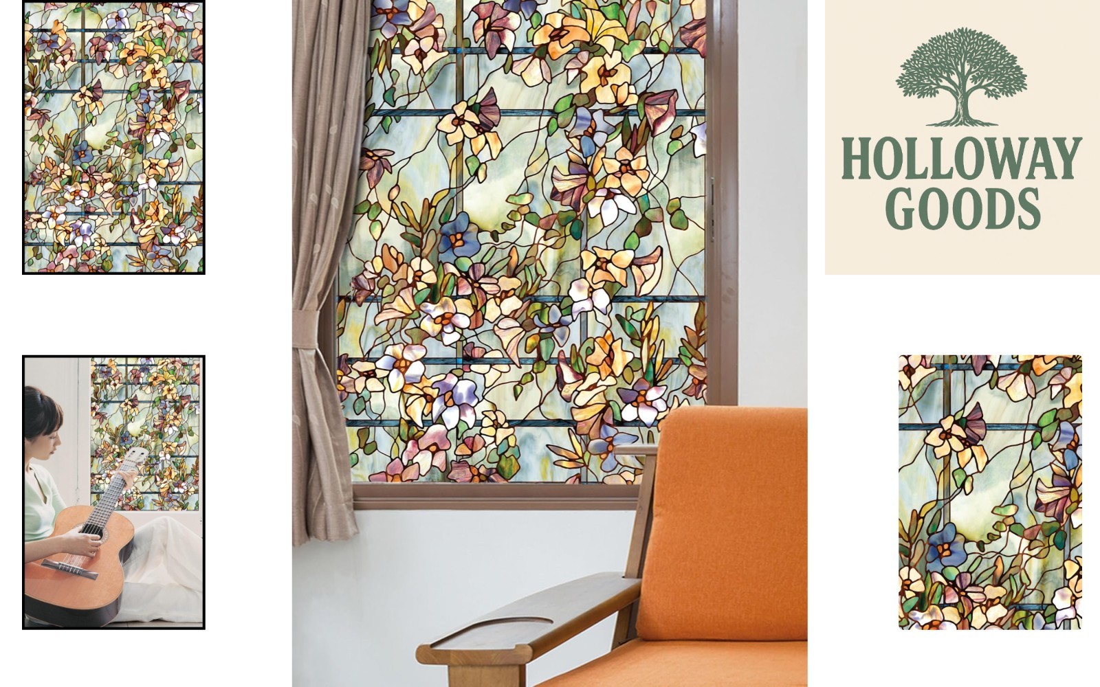 Stained Glass Effect Trellis Window Film - 61x91cm, Non-Adhesive, Easy to Remove