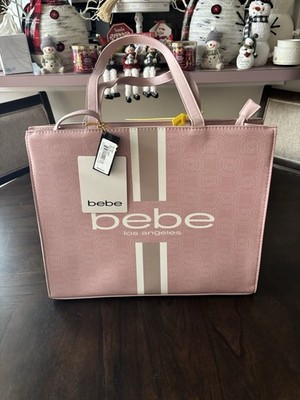 Bebe Womens Large Tote Bag Logo Print Shoulder Bag Work Travel Purse NWT