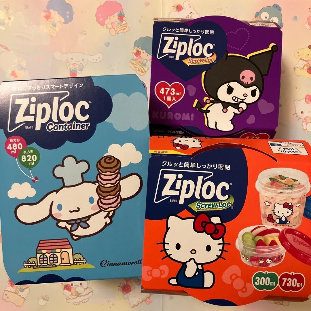 Sanrio Ziploc / Cinnamoroll Hello Kitty Kuromi  3 Set Containers / NEW JAPAN