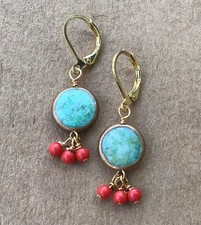 118 Turquoise Sundance charm gold edge earrings Artisan Jewelry