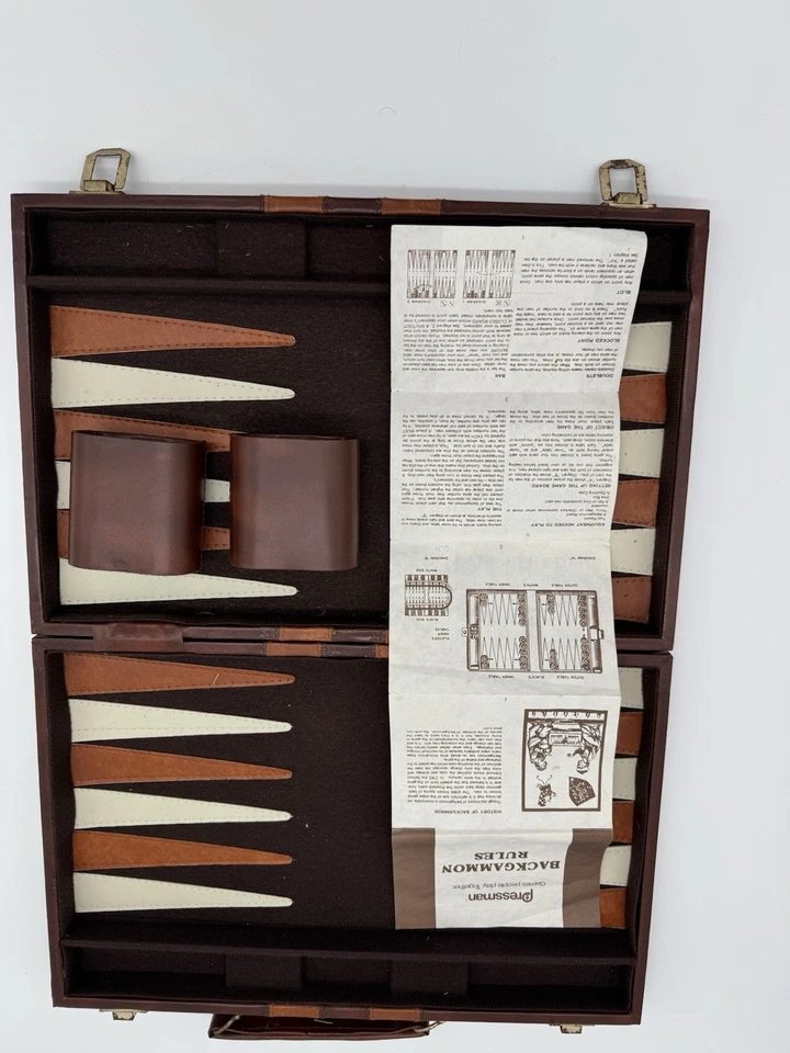 Juego de backgammon Pressman de colección estuche de cuero sintético portátil Foto 3 de 4