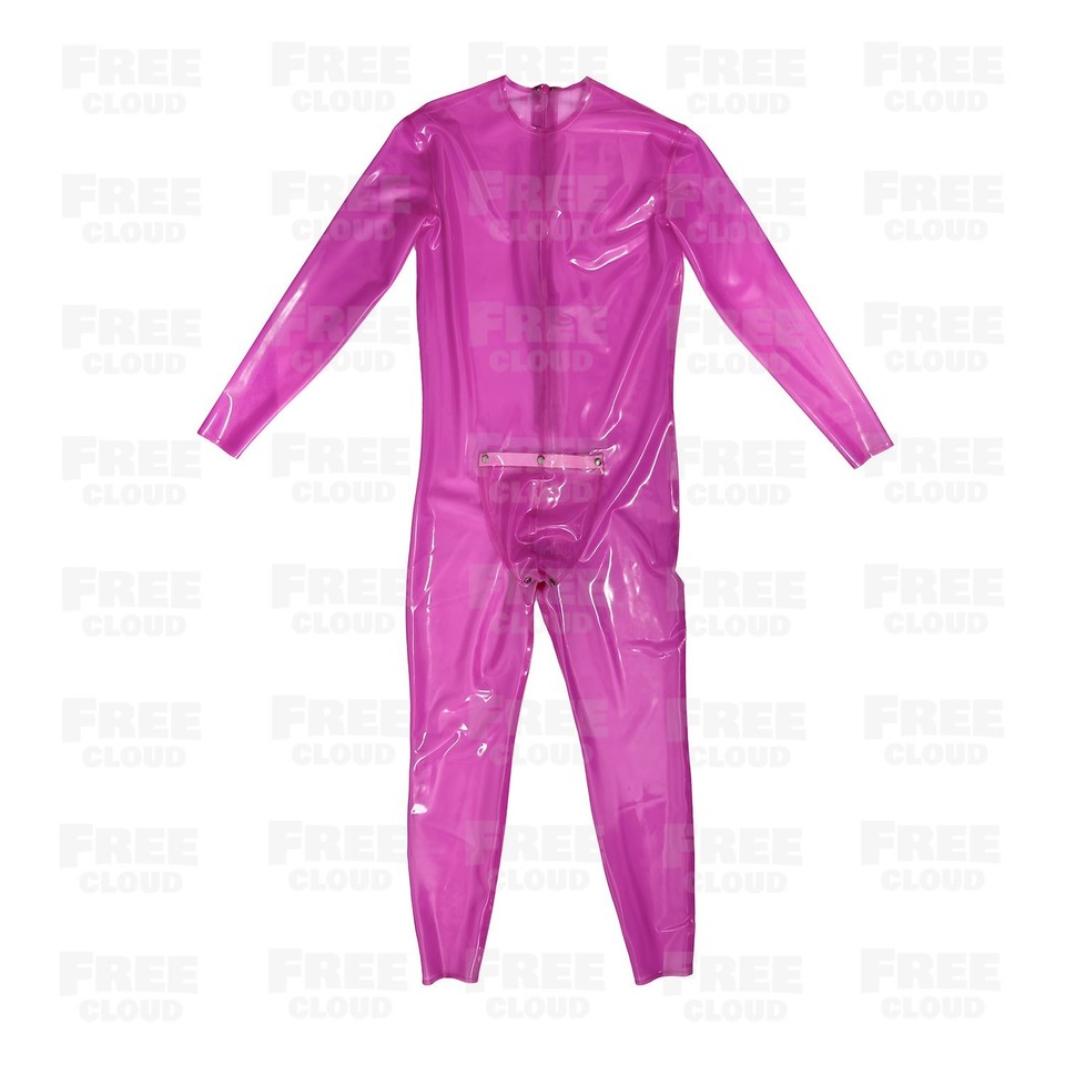 Purple Mens Latex Bodysuit Remove Crotch Cover Rubber Catsuit Fetish ...