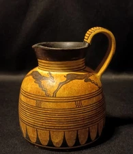 VTG Handcrafted Terracotta Pitcher/Jug/Vase Folk Art Design Running Deer Stripes