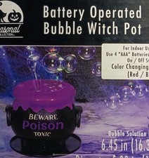 Halloween Bubble Witch Pot Blows Bubbles, Lights  Noises 4 AAA Batteries