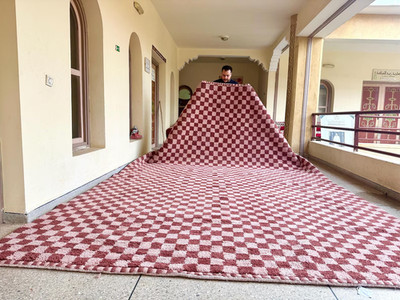 Hand Knotted High-Quality Moroccan Berber Wool Rug Color Pink & Red Carpet Rug
