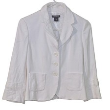Ann Taylor Petite White Textured Blazer Jacket Button Front Pockets 2P