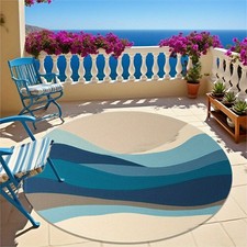  Flannel Round Mat w/Blue-Gray Wave Pattern,Suitable for Bedroom,Living Room,Stu