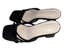 Black Square Open Toe Slip On Block Mule Heels Size EU 40  Size 7.5 US