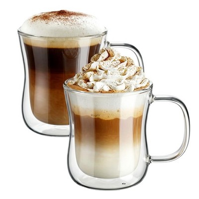 12 oz Double Walled Glass Coffee Mug Latte Cappuccino Cups Set of 2, Clear Gl...