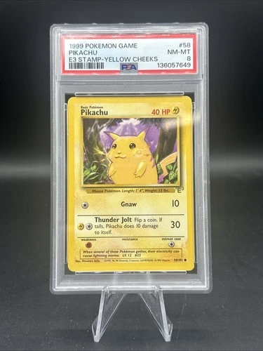 1999 Pokemon Game Pikachu E3 Stamp - Yellow Cheeks #58 PSA 8