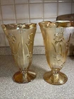 2 Jeannette Carnival Glass Iris & Herringbone Iridescent Depression Glass Vase