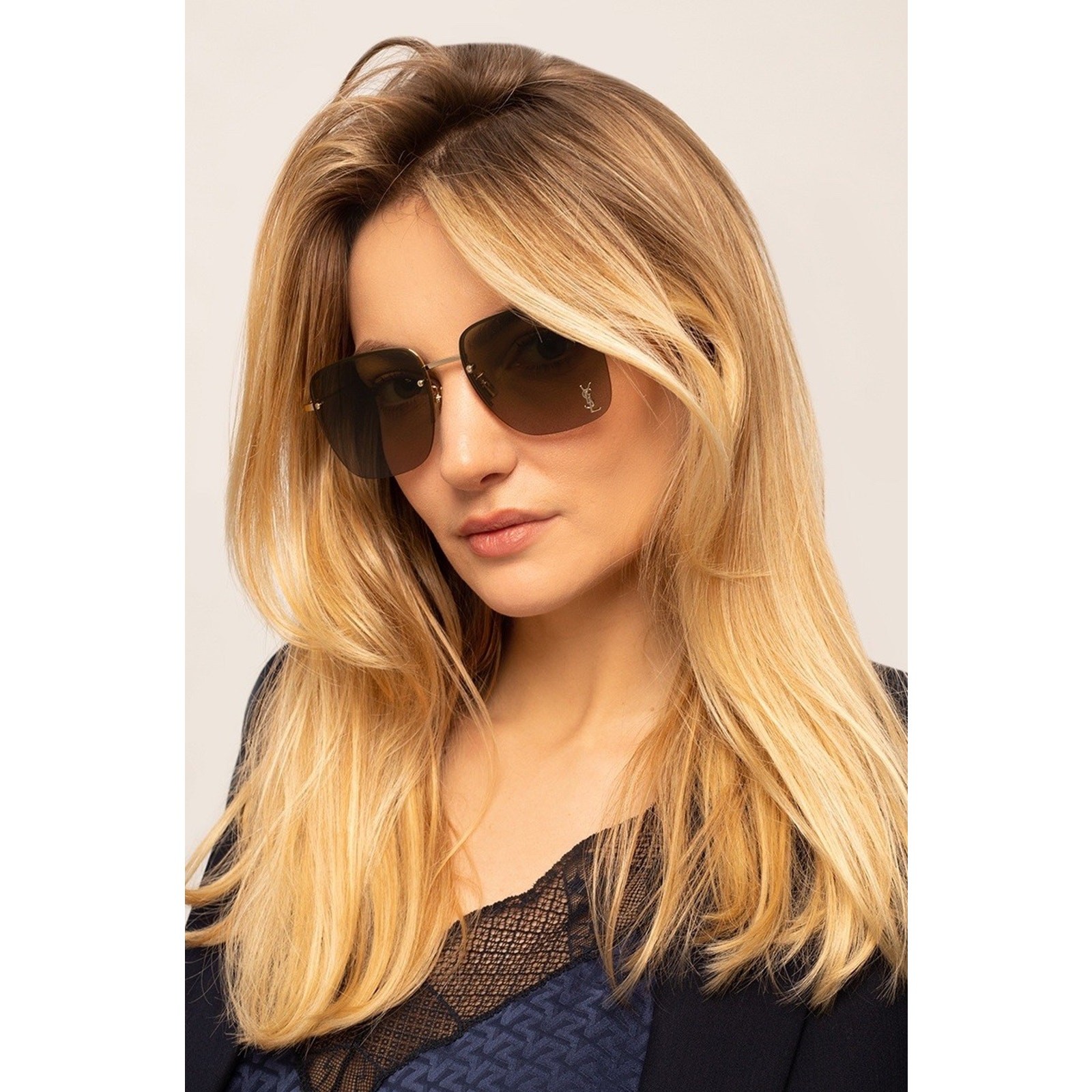 Occhiali da sole donna Saint Laurent SL 312 M 014 montatura oro marrone YSL lenti logo oro