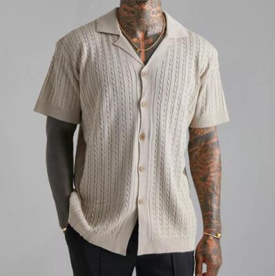 Men's Knitted Slim Fit Shirt Summer Breathable Short Sleeve Single
