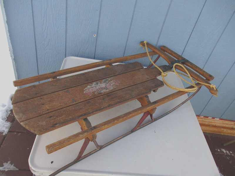 Antique Vintage  Flexible Flyer Wooden Metal Snow Sled No. 2C