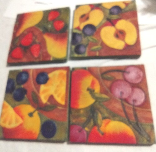 Vintage Square Stone Fruit 4 Piece 4x4 Coaster Set - Picture 2 of 6