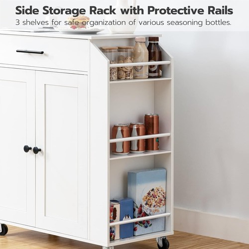 Elegant Kitchen Storage Island with 3-Tier Spice Rack and Power Outlet in White - Picture 9 of 11