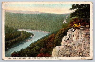 Postcard West Virginia new River Canyon Hawks nest lovers leap  c1931 59