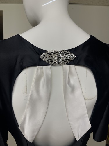 Vintage 1970s Black And White Lace Union Made Prom Satin Tulle Dress Sz 6 - Picture 18 of 20