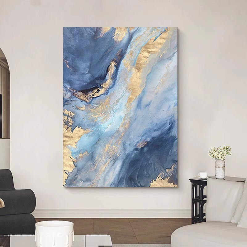 Hand-painted gold foil abstract landscape decoration oil painting 40in on canvas