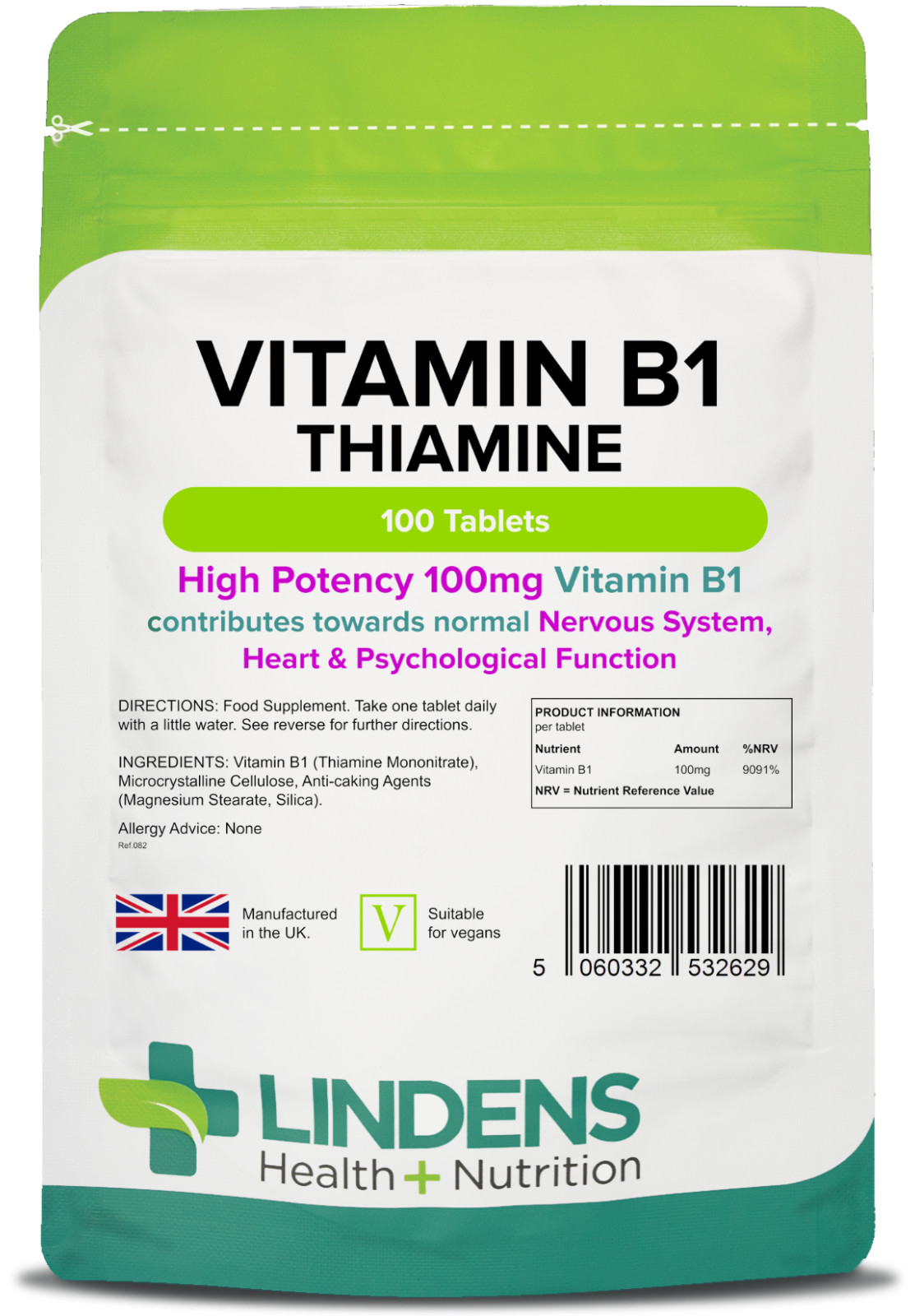 Lindens Vitamin B1 Thiamin 100Mg Tablets | 100 Pack | Super-Strong 7000% Nrv Tablets Contributes To Healthy Metabolism And Healthy Heart Function - Image 4