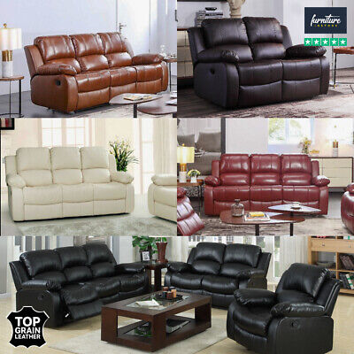Real Genuine Leather Recliner Sofa 3 2 1 Suite New Black Brown Cream Sofas Real Genuine Leather Recliner Sofa, Two Tone Leather Recliner Sofas