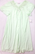 Shadowline Women's Housecoat Robe Lingerie Green Nylon NEW Sz 1X Button Up Mint