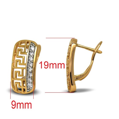 18ct Gold Filled Greek Key Geometric Pattern Leverback Hoop Earrings Womens - Picture 4 of 4