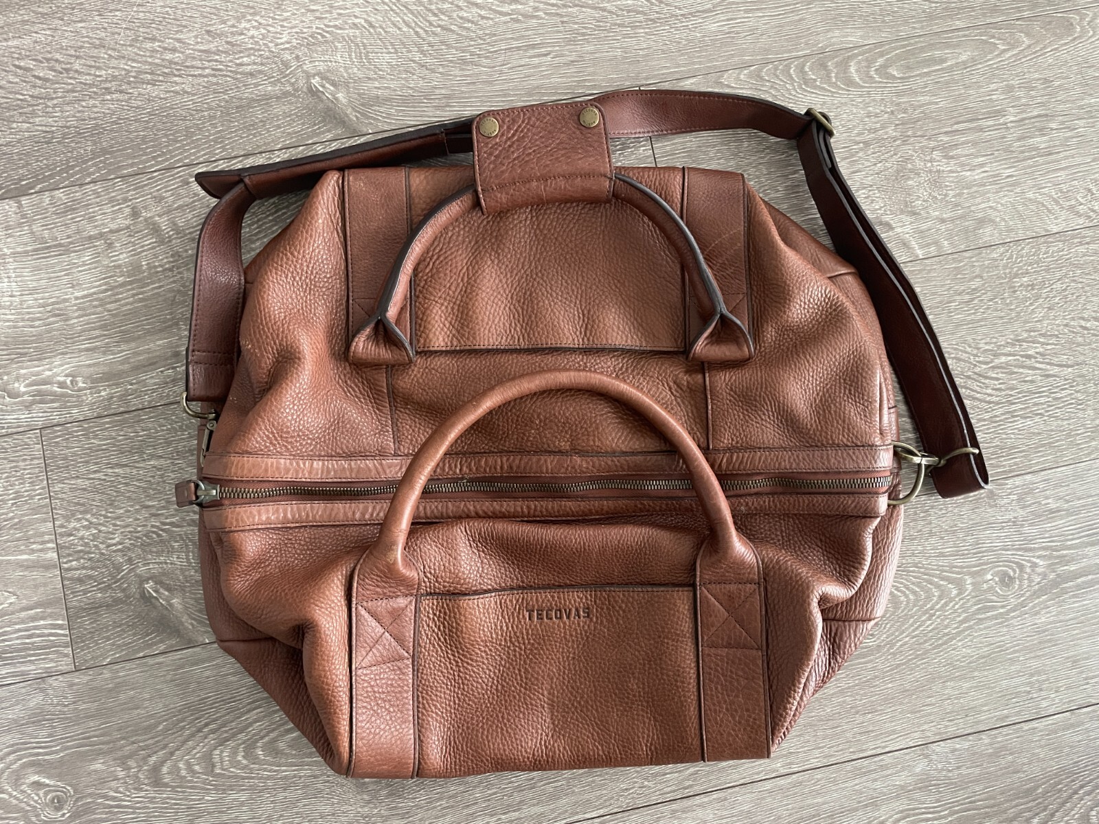 Tecovas Full Grain Leather Large Duffle Bag Brown Gem