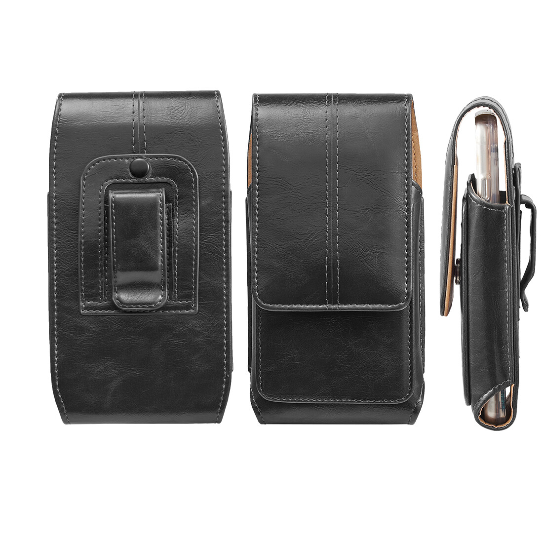 Large Cell Phone Holster Carrying Leather Pouch Card Case Cover with Belt Clip