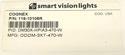 Cognex 119 10106r Smart Vision Lights Dm30x hpia3 470 w **New in Box