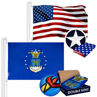 Combo: American USA Flag & US Air Force Flag Double Sided 2x3 Ft Both Embr Poly