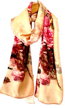 67"X21"Pink Rose Print Pure Mulberry Satin Silk 12momme Long Scarf 172x52cm5-4