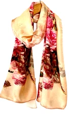 67"X21"Pink Rose Print Pure Mulberry Satin Silk 12momme Long Scarf 172x52cm5-4