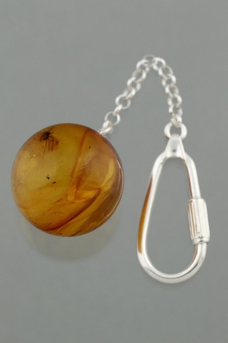 SPIDER Fossil BALTIC AMBER Round Bead 25mm Silver KEYRING KEYCHAIN 13.1g 11103-7 - Picture 2 of 5