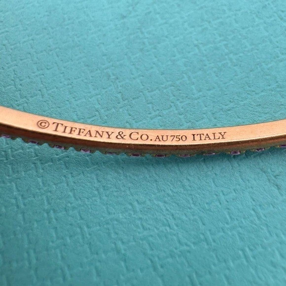 RARE Tiffany & Co. 18k Pink Sapphire Metro Bar Bracelet in Rose Gold - Image 4 of 4