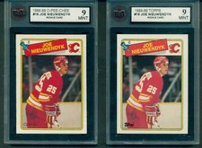 1988-89  #16 Joe Nieuwendyk topps and O-Pee-Chee Rookie 2 card lot Ksa 9 Mint 